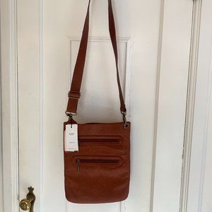Margot NY Cognac Slim 2-Zip Leather Crossbody